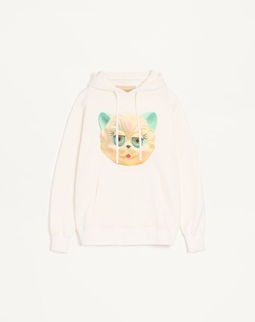 Valentino - Valentino Cotton Hooded Sweatshirt With Le Chat De La Maison Print - Ivory - Man - T-shirts And Sweatshirts