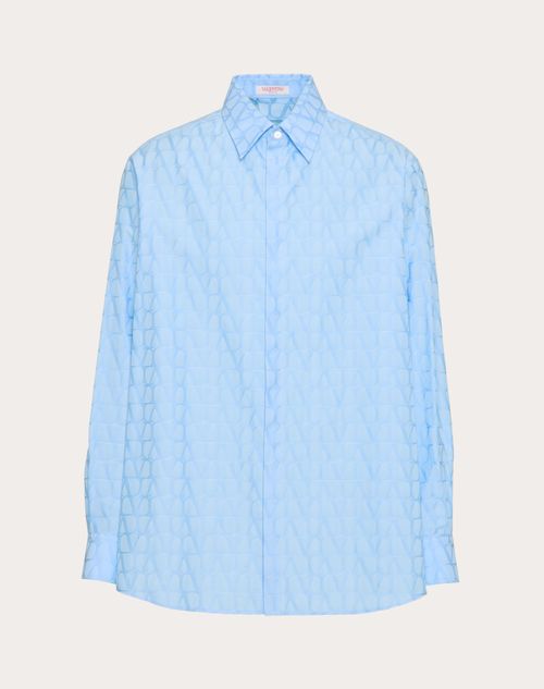 Valentino - Camicia In Popeline Di Cotone Con Motivo Toile Iconographe - Celeste - Uomo - Camicie