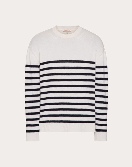 Valentino - Cashmere Crewneck Sweater - Ivory/navy - Man - Knitwear