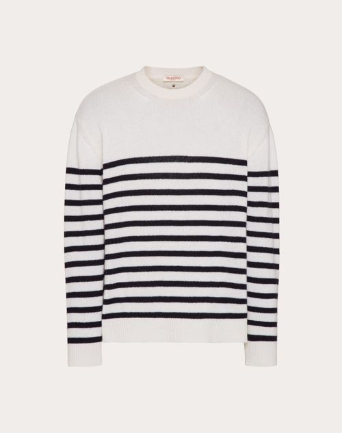 Valentino - Cashmere Crewneck Jumper - Ivory/navy - Man - Knitwear