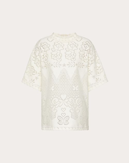 Valentino - Top In Cotton Lace - Almond - Woman - Shirts And Tops