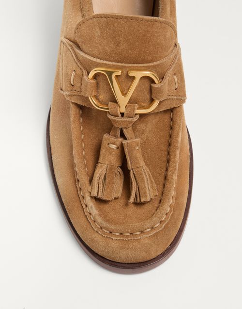Valentino Garavani - Vlogo Signature Loafer Pump In Split-grain Leather 60mm - Havana Beige - Woman - Pumps And Slingbacks
