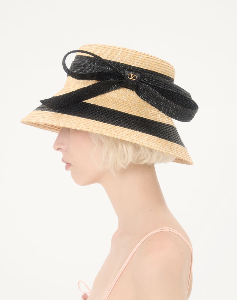 Valentino Garavani Vlogo Signature Straw Bucket Hat Woman Black/Natural 58