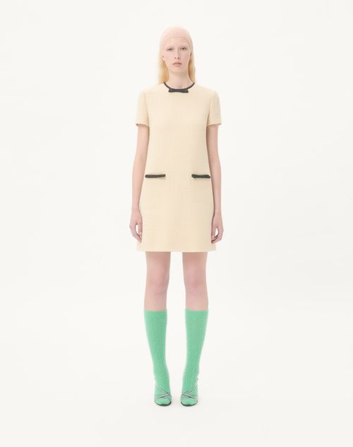 Valentino - Short Dress In Plain Wool Tweed - Almond/black - Woman - Dresses