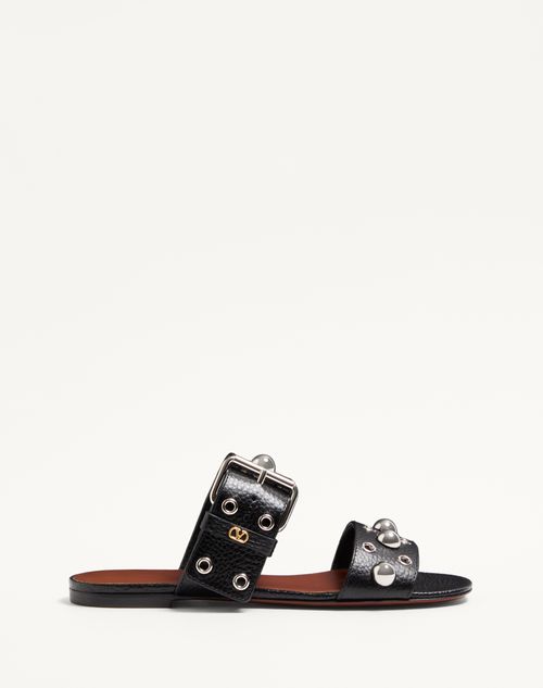 Valentino Garavani - Nellcôte Slide Sandal In Grainy Calfskin - Black - Woman - Shoes