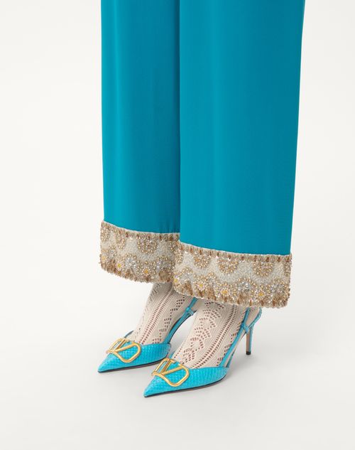 Valentino Garavani - Vlogo Signature Slingback Pump In Python Leather 80mm - Peacock - Woman - Pumps