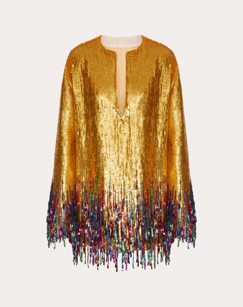 Valentino - Kurzes Kleid Aus Besticktem Organza - Gold/mehrfarbig - Frau - Kleider