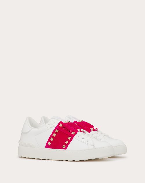 Valentino Garavani - Rockstud Untitled Trainer In Calfskin
with Velvet Band - White7pink Orchid - Woman - Sneakers