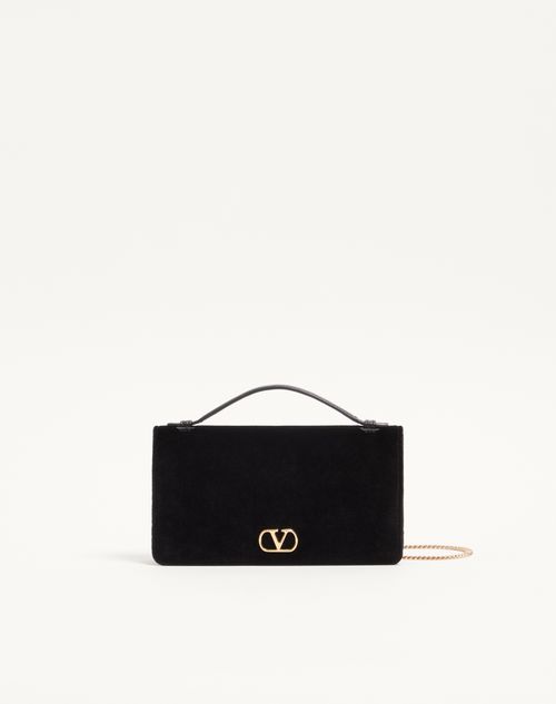 Valentino Garavani - Valentino Garavani Vlogo Signature Chain Wallet In Velvet - Black - Woman - Clutches
