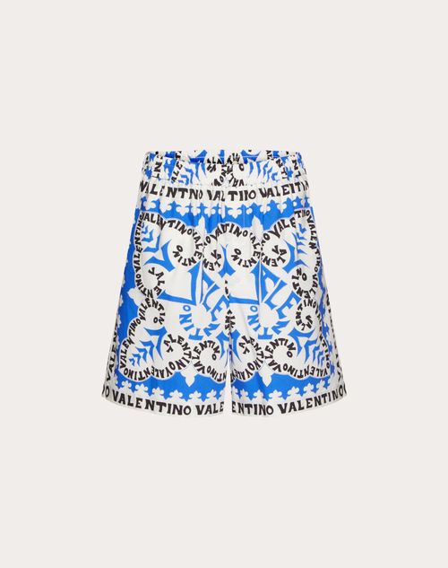 Valentino - Baumwollbermudas Mit Mini Bandana-aufdruck - Blau/elfenbein/marineblau - Mann - Hosen & Shorts