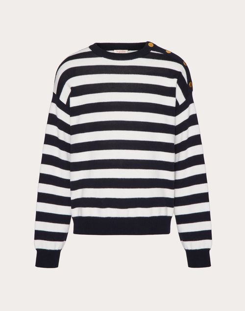 Valentino - Wool And Cotton Crewneck Jumper - Ivory/navy - Man - Shelf - Mrtw - Pre Ss24 Vdetail+denim Toile Iconographe