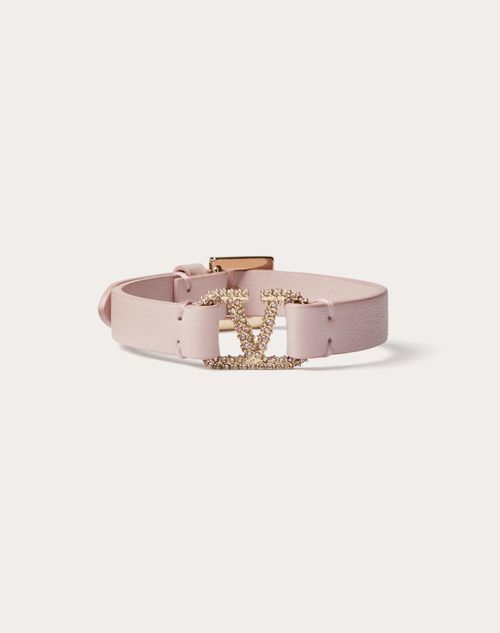 Valentino Garavani - Bracelet Valentino Garavani Vlogo Signature En Cuir Et Cristaux - Water Lilac - Femme - Leather Bracelets - Accessories