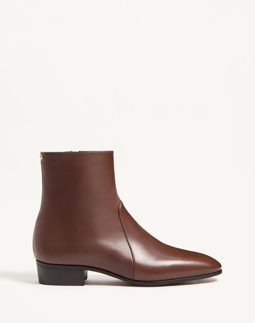 Valentino Garavani - Pat Ankle Boot In Kidskin - Bark Brown - Man - Shelf - M Shoes - Boots