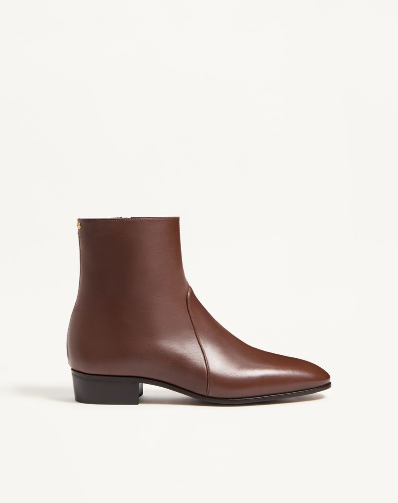 Pat Bottines Chevreau Brun Écorce — Valentino