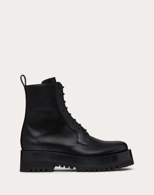 Valentino Garavani - Upraise Calfskin Combat Boot - Black - Man - Man Shoes Sale