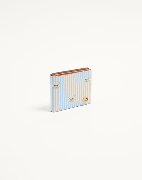 Valentino Garavani - Valentino Garavani Vlogo Signature Portemonnaie Aus Genarbtem Kalbsleder Mit Le Chat De La Maison-print - Himmelblau/elfenbein - Mann - Portemonnaies Und Kleinlederwaren