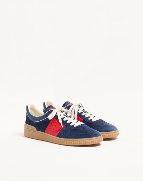 Valentino Garavani - Upvillage Low Top Trainer In Split Leather And Calfskin Nappa Leather - Cobalt/coral - Man - Sneakers