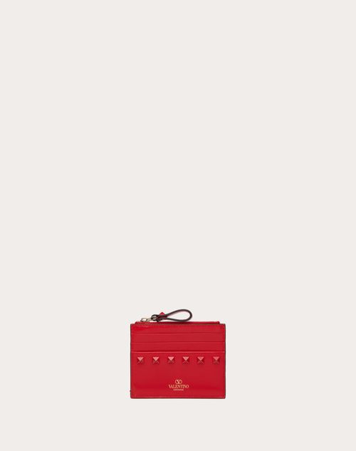 Valentino Garavani - Rockstud Calfskin Cardholder With Zipper - Rouge Pur - Woman - Wallets And Small Leather Goods