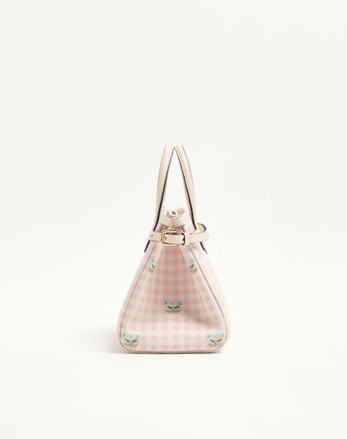 Valentino Garavani - Valentino Garavani Antibes Small Shopping Bag In Vichy Le Chat De La Maison Canvas - Pink/ivory - Woman - Totes