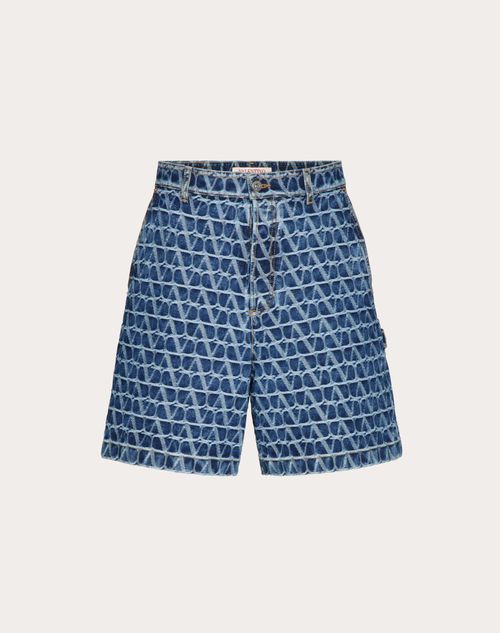 Valentino - Denim Bermuda Shorts With Toile Iconographe Pattern - Denim - Man - Denim