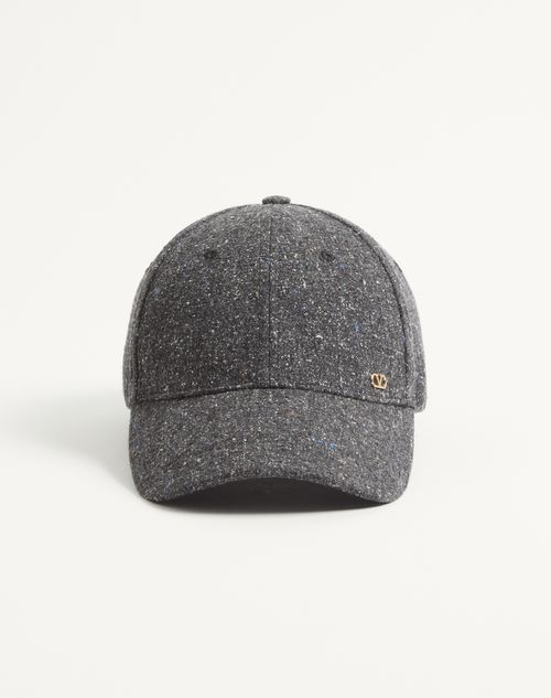 Valentino Garavani - Valentino Garavani Vlogo Signature Wool Baseball Cap - Grey - Man - Hats And Gloves
