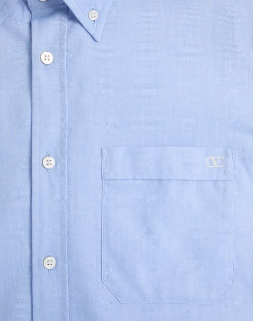 Valentino - Cotton Oxford Shirt With Vlogo Embroidery - Azure - Man - Shirts