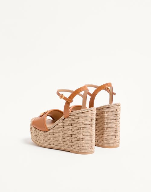 Valentino Garavani - Vlogo Signature Wedge Sandal In Grainy Calfskin 120mm - Almond - Woman - Espadrilles And Wedges