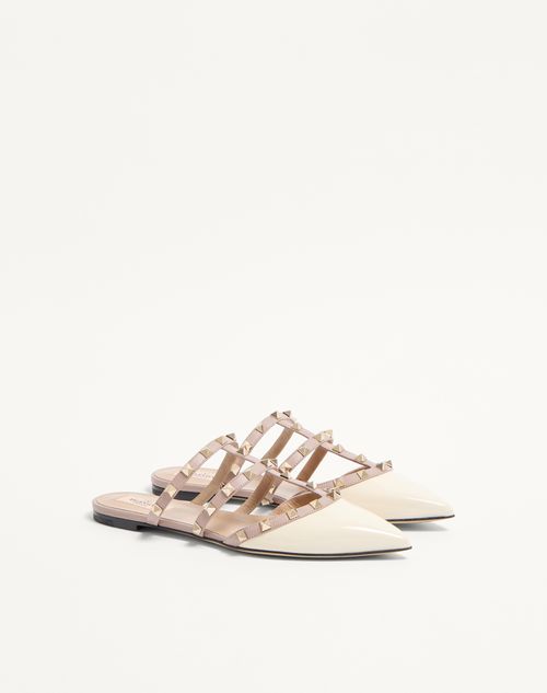 Valentino Garavani - Rockstud Patent-leather Mule - Light Ivory - Woman - Ballerinas
