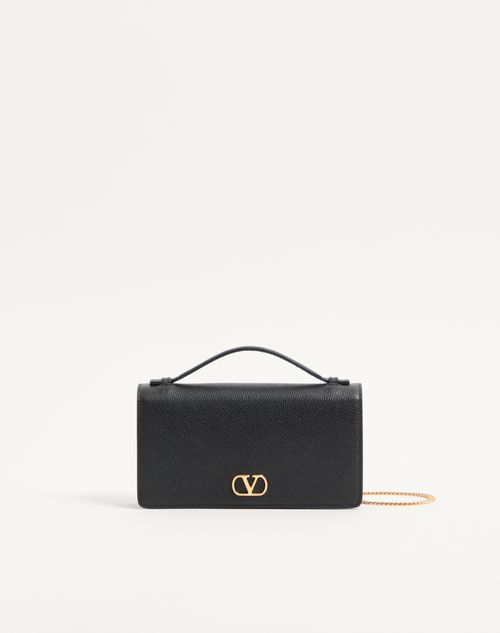 Valentino Garavani - Vlogo Signature Grainy Calfskin Wallet With Chain - Black - Woman - Clutches
