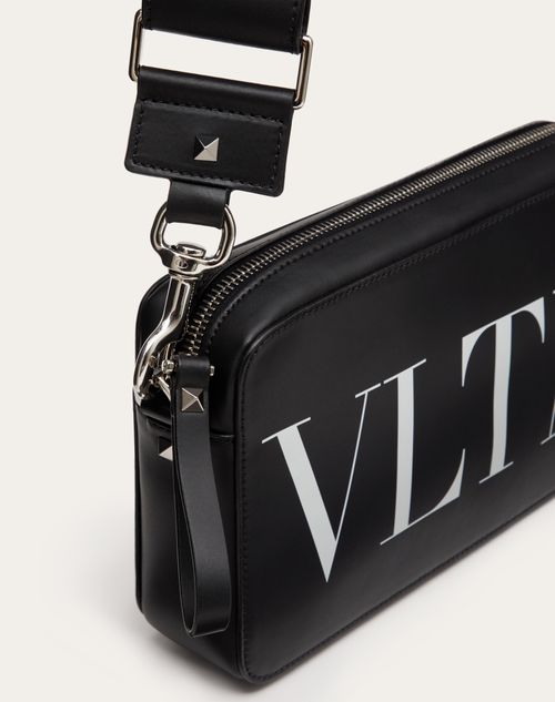 Vltn Leather Crossbody Bag for Man in Black/white