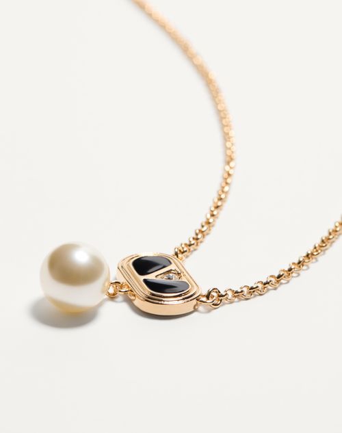 Valentino Garavani - Ovalette Metal Necklace With Enamel, Crystal, And Swarovski® Pearl - Gold/black - Woman - Gifts For Her