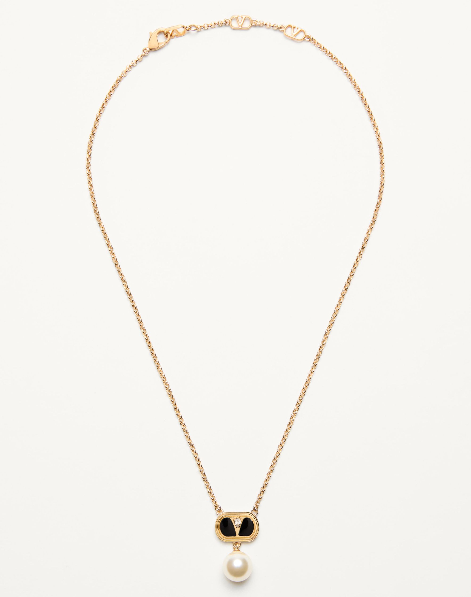 Ovalette Metal Necklace With Enamel, Crystal, And Swarovski