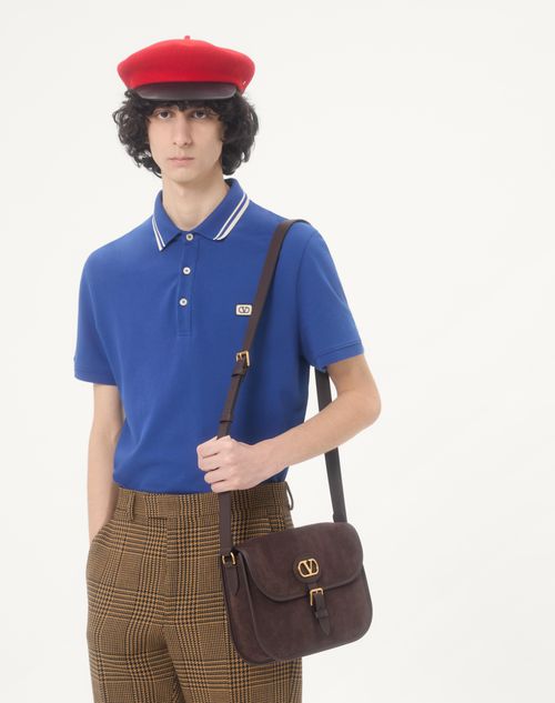 Valentino - Cotton Piqué Polo Shirt With Vlogo Patch - Blue - Man - T-shirts And Sweatshirts