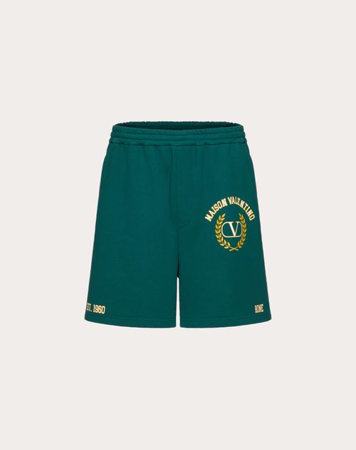 Valentino - Cotton Bermuda Shorts With Maison Valentino Print - College Green - Man - Trousers And Shorts