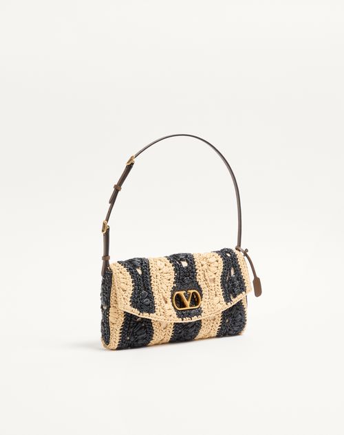 Valentino Garavani - Valentino Garavani Devain Small Shoulder Bag In Raffia With Wave Pattern - Natural/black - Woman - Shoulder Bags