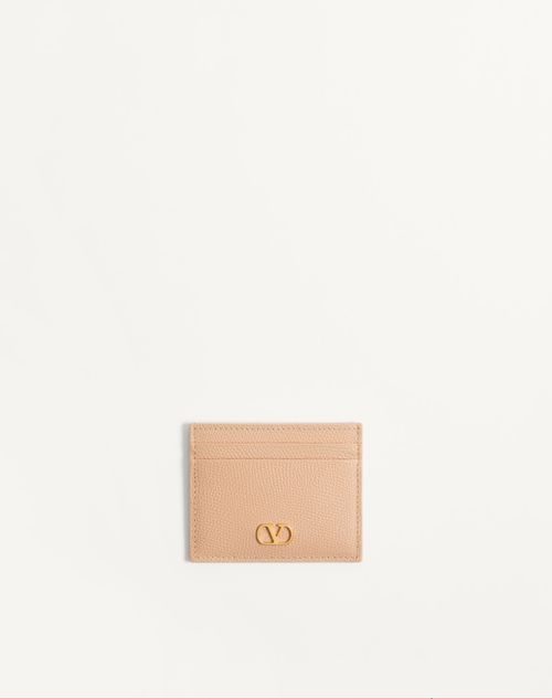 Valentino Garavani - Vlogo Signature Grainy Calfskin Card Holder - Rose Sand - Woman - Wallets And Small Leather Goods