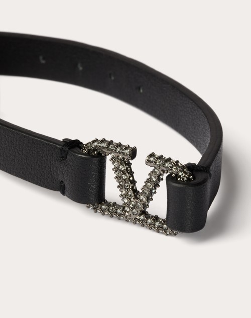 Valentino Garavani Black VLogo Leather Bracelet