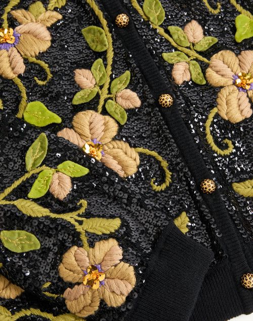 Valentino - Embroidered Wool Cardigan - Black/multicolor - Woman - Knitwear