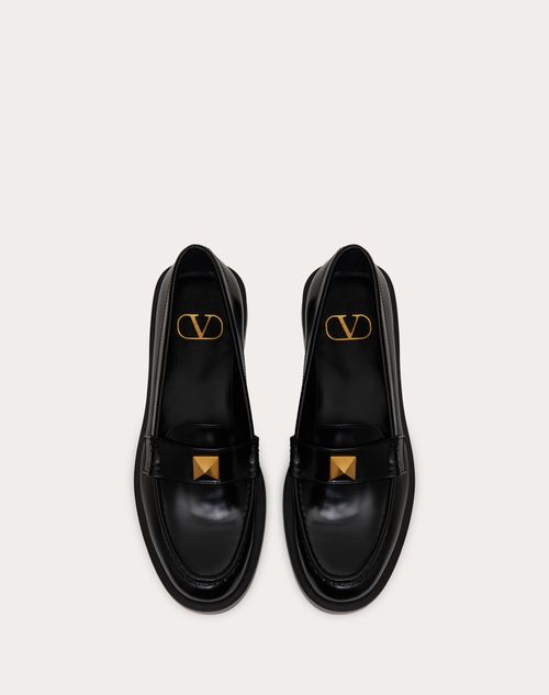 Roman Stud Brushed Calfskin Loafer 30mm for Woman in Black | Valentino US