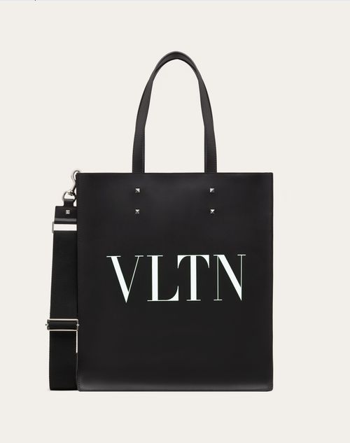Valentino Garavani - Vltn Leather Tote - Black/white - Man - Bags