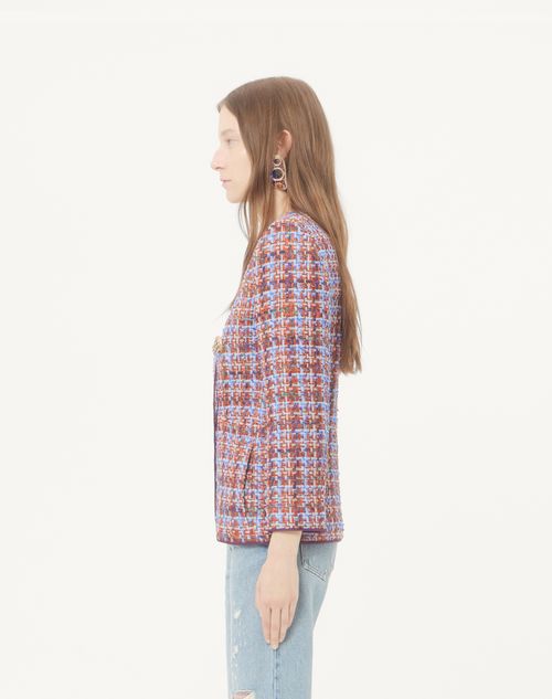 Valentino - Valentino Double-breasted Jacket In Multicolor Frayed Tweed - Multicolor - Woman - Jackets And Blazers