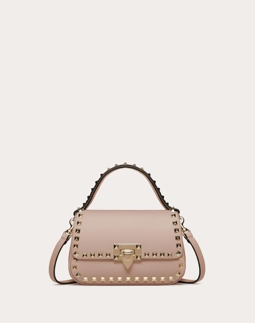 Valentino Garavani - Small Rockstud Grainy Calfskin Handbag - Poudre - Woman - Top Handle Bags