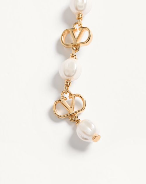 Valentino Garavani - Pendientes Vlogo Signature En Metal, Cuentas De Vidrio Y Cristales Swarovski® - Oro/crema/cristal - Mujer - Joyas