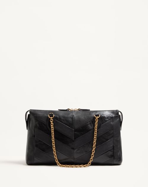 Valentino Garavani - Valentino Garavani Panthea Shoulder Bag In Nappa Leather With Chevron Pattern - Black - Woman - Shoulder Bags