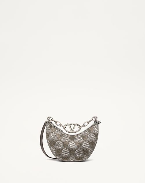 Valentino Garavani - Mini Vlogo Moon Hobo Bag With Embroidery And Chain - Silver/grey - Woman - Shoulder Bags