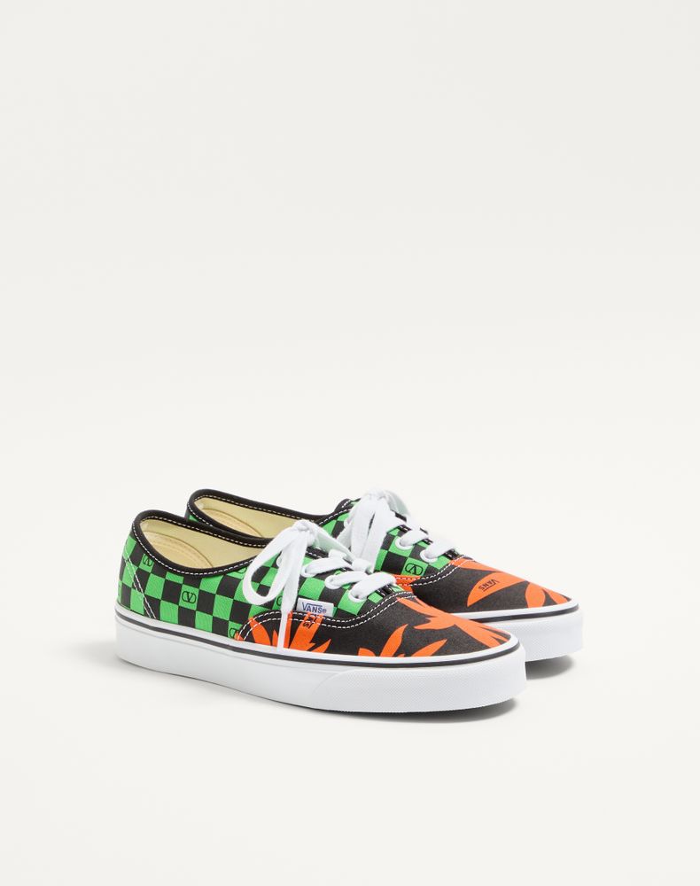 Valentino Garavani And Vans Low-Top Fabric Trainer With Vlogo Checkerboard Print And Tropical Leaves Print Woman Black/Red/Green 39