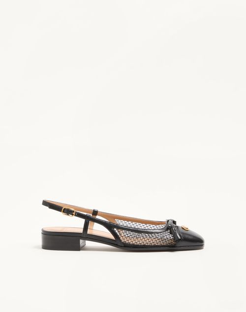 Valentino Garavani - Valet Du Roi Slingback Ballerina In Mesh And Kidskin 25mm - Black - Woman - Ballerinas