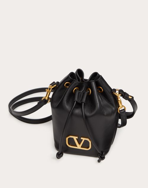 Mini Vlogo Signature Bucket Bag In Nappa Leather for Woman in Black