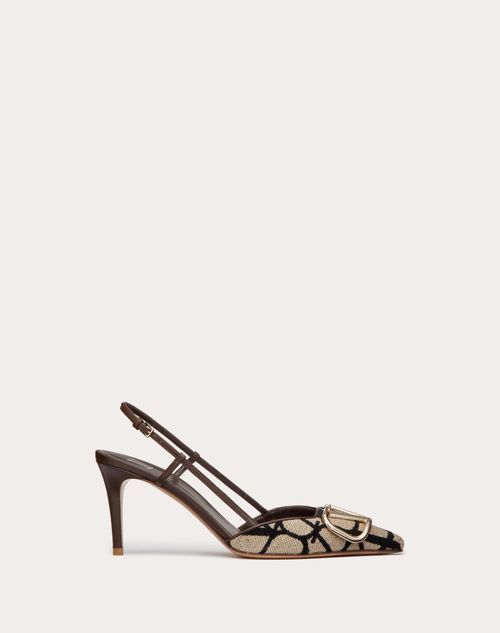 Valentino Garavani - Décolleté Slingback Vlogo Signature In Toile Iconographe 80mm - Beige/nero - Donna - Décolleté