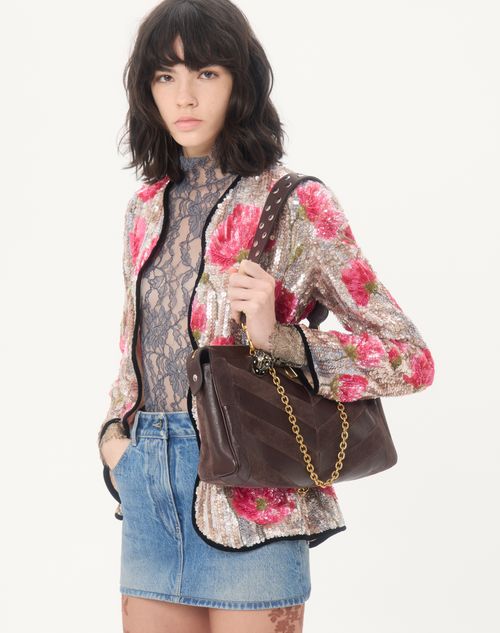 Valentino Garavani - 발렌티노 가라바니 판테아 스웨이드 나파 쉐브론 모티프 미디엄 숄더백 - 에보니 - 여성 - 숄더백